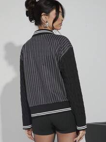 Hauture Women Varsity Chunky Sleeves Jacket - Black - View 2