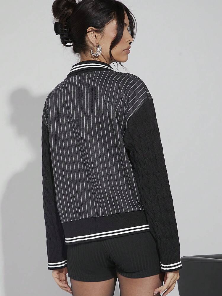 Women Varsity Chunky Sleeves Jacket
