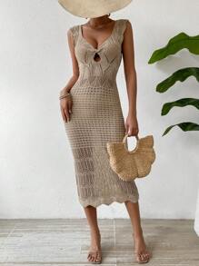 Breezaya Ladies' Hollow Out Sweater Dress - Apricot - View 5