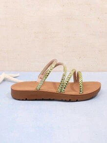 Mini mi Sandalias Planas Para Niños Decoradas Con Diamantes De Imitación De Joyería - Multicolor - Ver 5