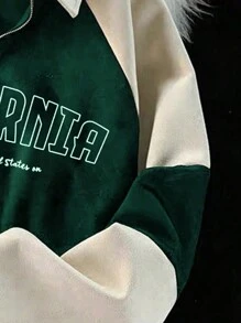 INAWLY Contrast Letter Pattern Raglan Sleeves Half-Zip Sweatshirt,Long Sleeve Tops - Dark Green - View 3