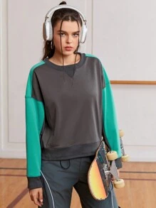 Gameset SHEIN Sport Quý cô Phong cách Đơn giản Áo nỉ thể thao - Màu xám đen - Xem 5