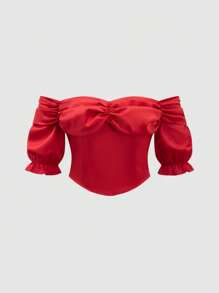 SHEIN Unity Xu hướng: Cắt giảm & Chi tiết xếp nếp Áo sơ mi - Đỏ - Xem 1