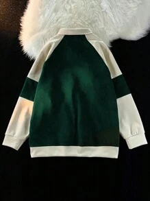 INAWLY Contrast Letter Pattern Raglan Sleeves Half-Zip Sweatshirt,Long Sleeve Tops - Dark Green - View 2