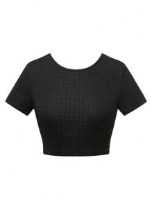 Zolique Women's Solid Color Short Sleeve T-Shirt - Black - View 1