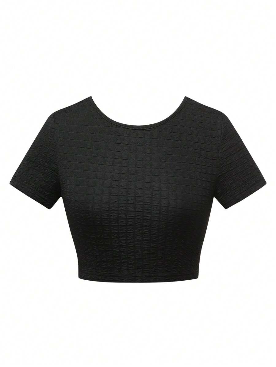 Zolique Women's Solid Color Short Sleeve T-Shirt - Black - View 1