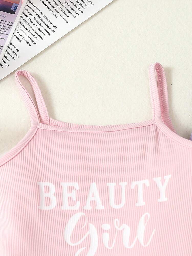 Baby Girl Comfortable And Casual Letter Print Basic Spaghetti Strap Dress