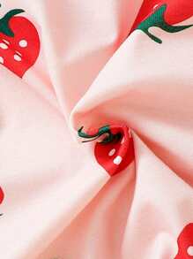 Camiseta E Shorts De Manga Curta Rosa Fofo Com Estampa De Morango Para Meninas, Roupa Confortável Para Casa