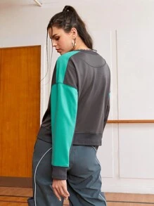 Gameset SHEIN Sport Quý cô Phong cách Đơn giản Áo nỉ thể thao - Màu xám đen - Xem 2