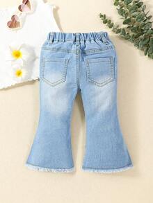 女嬰仿舊牛仔喇叭褲 - 淺色水洗藍 - 查看 2