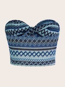 SHEIN ICON Geo Print Twist Front Tube Crop Women Top - Blue - View 2
