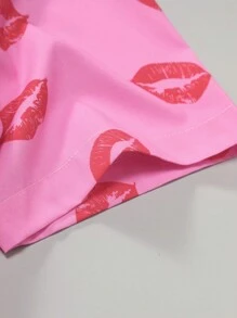 Manfinity Homme Men'S Lips Printed Short Sleeve Shirt And Shorts Set - Pink - View 3