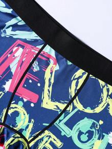Men's Boxer Briefs With Letter Print - Blue - View 4