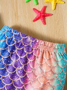 SHEIN Young Girl's Fun & Cute Mermaid Mesh Top With Ruffle Edge Detail And Fish Tail Skirt Set For Summer - Multicolor - View 4