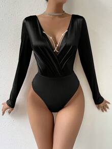 Allurite 女士連身衣,鑽石裝飾 - 黑色 - 查看 7