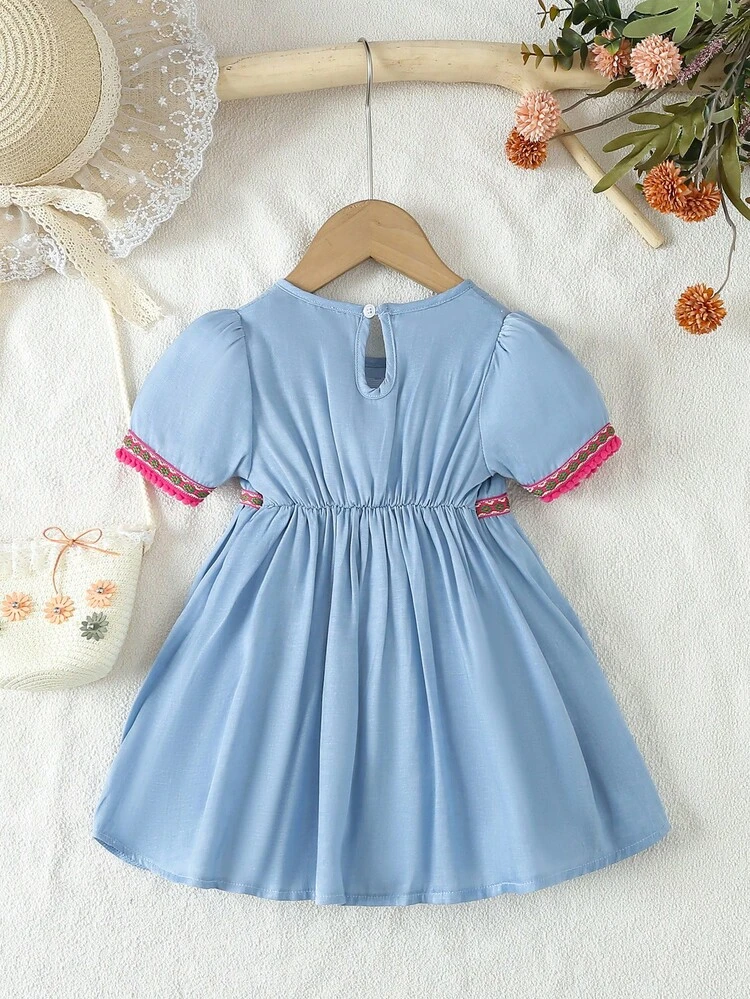 Baby Girl Adorable Flower Embroidery Dress