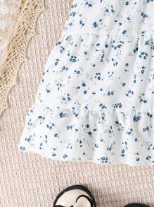 SHEIN Vintaside Kids 嬰兒女孩背心配花卉裙套裝,單排扣閉合 - 薄荷藍 - 查看 5