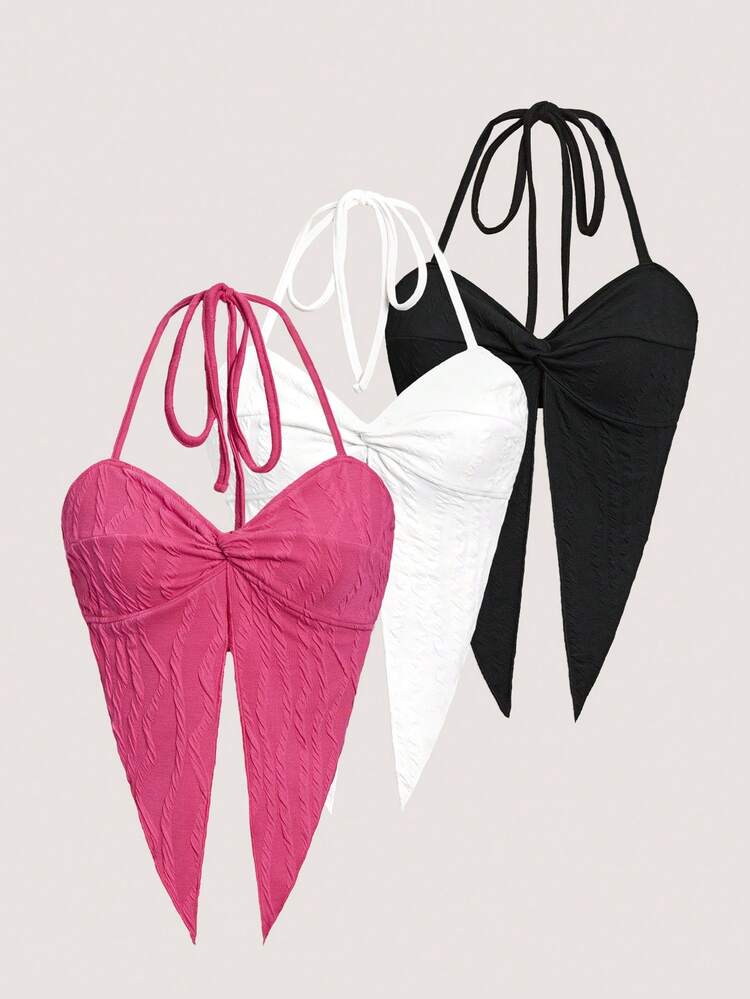 Ladies' Textured Asymmetric Hem Halter Top