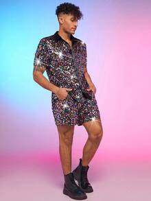 FeverCity Men's Knitted Casual Shirt And Shorts Set - Multicolor - View 4
