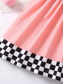 SHEIN Young Girl's Cool Racing Cheerleader Dress With American Checkered Pattern - Multicolor - View 6