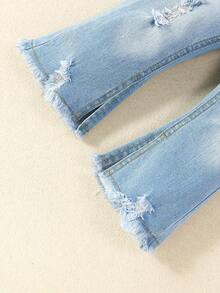 女嬰仿舊牛仔喇叭褲 - 淺色水洗藍 - 查看 4