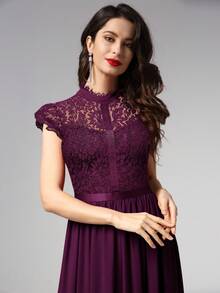 MIUSOL Váy Maxi dự tiệc sang trọng bằng vải voan ren hoa cổ giả, đầm dự tiệc thanh lịch dành cho nữ, đầm dạ hội trang trọng, đầm dạ hội, dành cho khách dự tiệc cưới, tốt nghiệp, tiệc tối - Màu Tím - Xem 7
