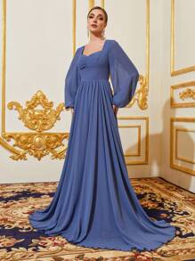 拉鍊純色伴娘禮服(成人) - 藏蓝色 - 查看 5