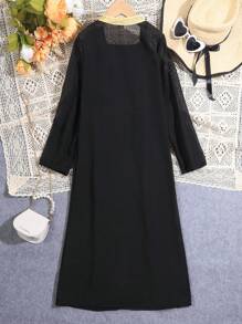 SHEIN 2pcs/Set Tween Girl Style Lace Long Robe And Long Cami Dress - Black - View 2