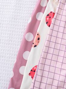 3pcs/Set Baby Girl Comfortable Jumpsuits, With Cartoon Rabbit & Sheep & Leopard & Polka Dot & Checkered Print, For Home Wear - Multicolor - View 3