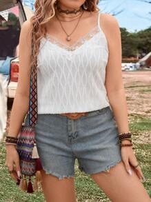 SHEIN Clasi 大尺碼蕾絲裝飾時尚吊帶背心 - 白色 - 查看 3