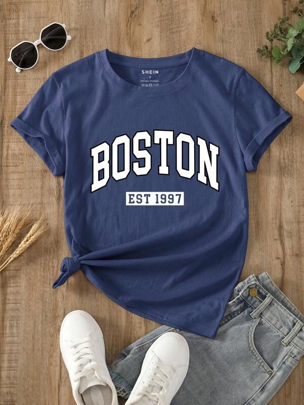 INAWLY Camiseta de mujer con estampado de letras y mangas cortas, blusas gráficas para mujeres