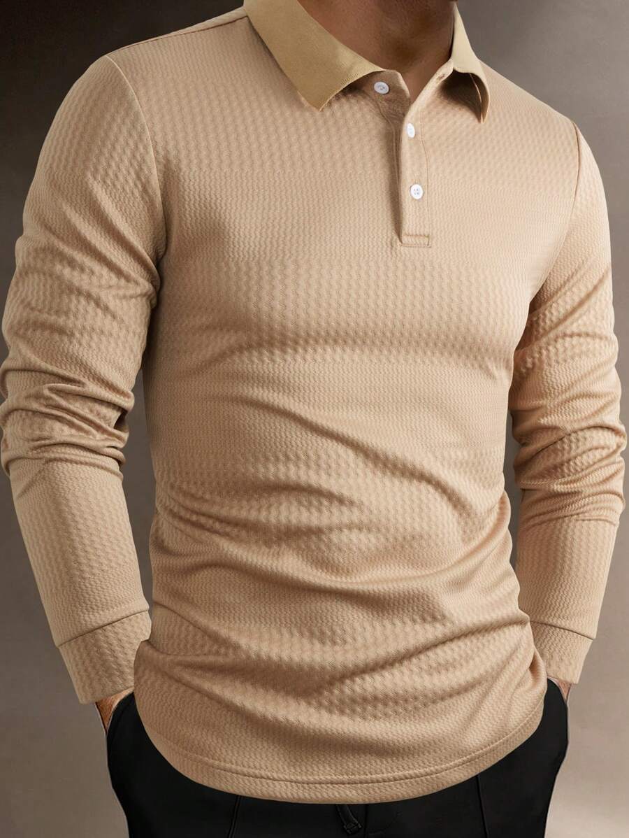 Manfinity Homme Men's Long Sleeve Polo Shirt - Khaki - View 1
