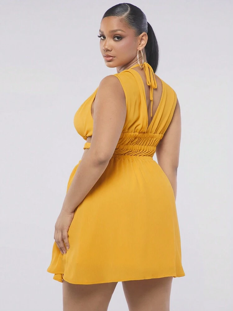 Yellow Plunging Neck Cut Out Side Dress