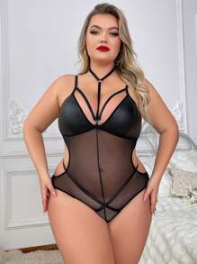 Lencería De Body De Tamaño Grande Con Malla Transparente Y Sexi Para Mujeres