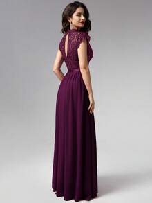 MIUSOL Váy Maxi dự tiệc sang trọng bằng vải voan ren hoa cổ giả, đầm dự tiệc thanh lịch dành cho nữ, đầm dạ hội trang trọng, đầm dạ hội, dành cho khách dự tiệc cưới, tốt nghiệp, tiệc tối - Màu Tím - Xem 3