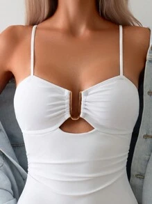 Swim Vcay Women One-Pieces Memotong Ruched Plain - Putih - View 6