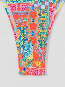 Swim Mod Summer Beach Ladies' Full Print Hollow Out Side Split Two Pieces Bikini Set Carnival - Multicolor - View 5