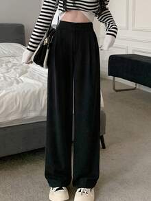 女式休闲高腰宽松西装裤