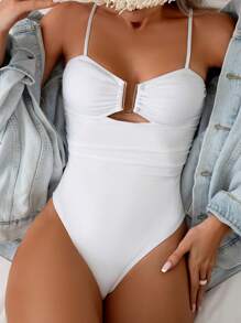 Swim Vcay Women One-Pieces Memotong Ruched Plain - Putih - View 5