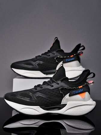 Black Leather Casual Sports Shoes For Men, Lightweight, Fashionable, Comfortable, Breathable, Running Shoes