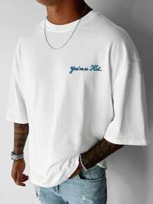 男士休闲通勤标语和汽车印花圆领 T 恤 - 白色 - 查看 3