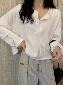 Camiseta De Mujer Holgada De Color Liso - Blanco - Ver 5