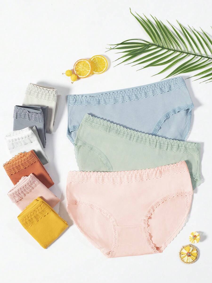 Teen Girl Solid Color Sweet Lace Trimmed Triangle Panties - Multicolor - View 1