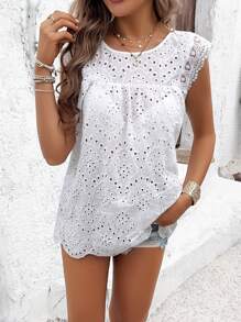 Breezaya Của phụ nữ Màu thuần Xu hướng: Cắt giảm Thêu Áo sơ mi - trắng - Xem 4