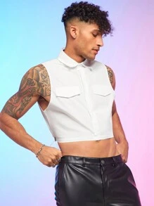 FeverCity Męski Jednolity kolor Codzienny Przyciąć Koszula - Biały - Zobacz 4