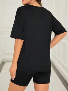 Women's Letter Print Fashion Versatile Short Sleeve T-Shirt And Shorts Set