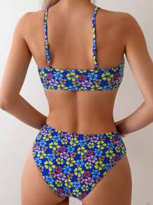 SHEIN Swim Summer Beach Women's Floral Printed Bikini Set, Split Type, Wireless Bikini Set
