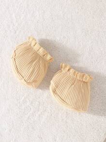 Newborn Baby Girl Cotton Padded Ribbed Printed Long Sleeve Hooded Jumpsuit - Apricot - View 6