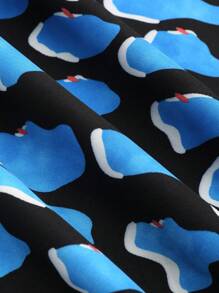 SHEIN LUNE Plus Size Round Neck Printing Self-Tie Waist Decoration Stylish Jumpsuits - Blue - View 4