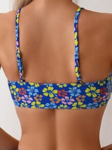 SHEIN Swim Summer Beach Women's Floral Printed Bikini Set, Split Type, Wireless Bikini Set